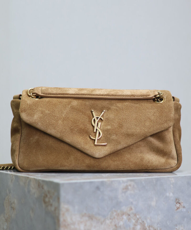 Saint Laurent Calypso Small Suede Shoulder Bag Fawn